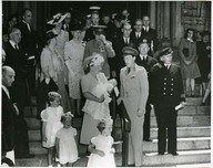 On the church steps of St. Andrew’s Presbytarian Church, Ottawa. The occasion was eht christening of the third daughter of Crown Princess Juliana of the Netherlands and Prince Bernhard, Her Royal Highness Princess Margret Fransisca.

Foreground, l. to r. : Princess Irene, Princess Beatrix, Crown Princess Juliana and Prince Bernhard.

Background, l. to r. : Hon. W.L.M. King, Queen Wilhelmina, Princess Alice & Earl of Athlone.
