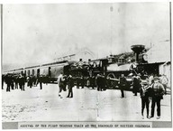 Arrival of the first through train at the seaboard of British Colombia.